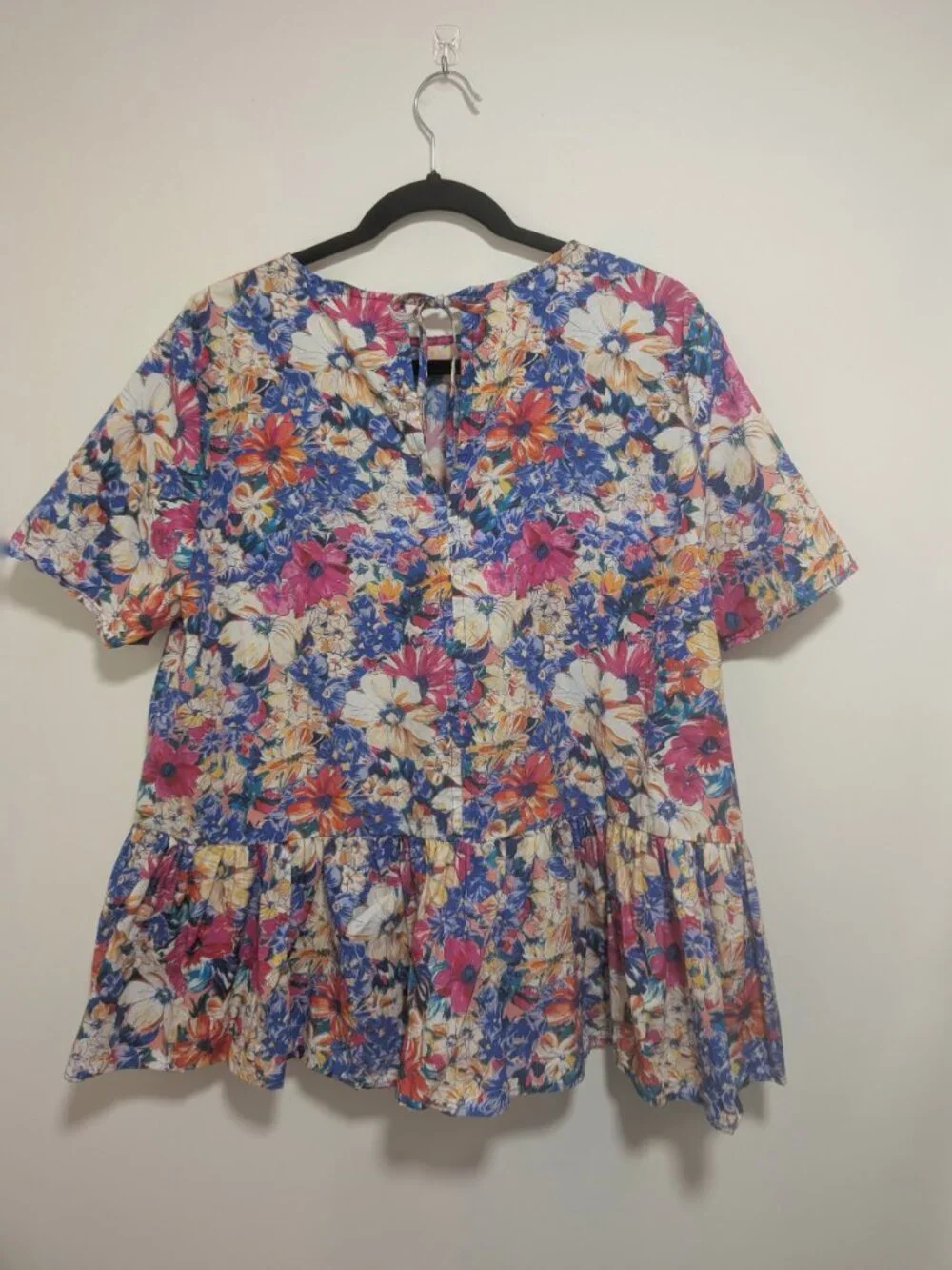 Zara | Vibrant Floral Poplin Peplum Blouse In Multicolor - Picture 5 of 11
